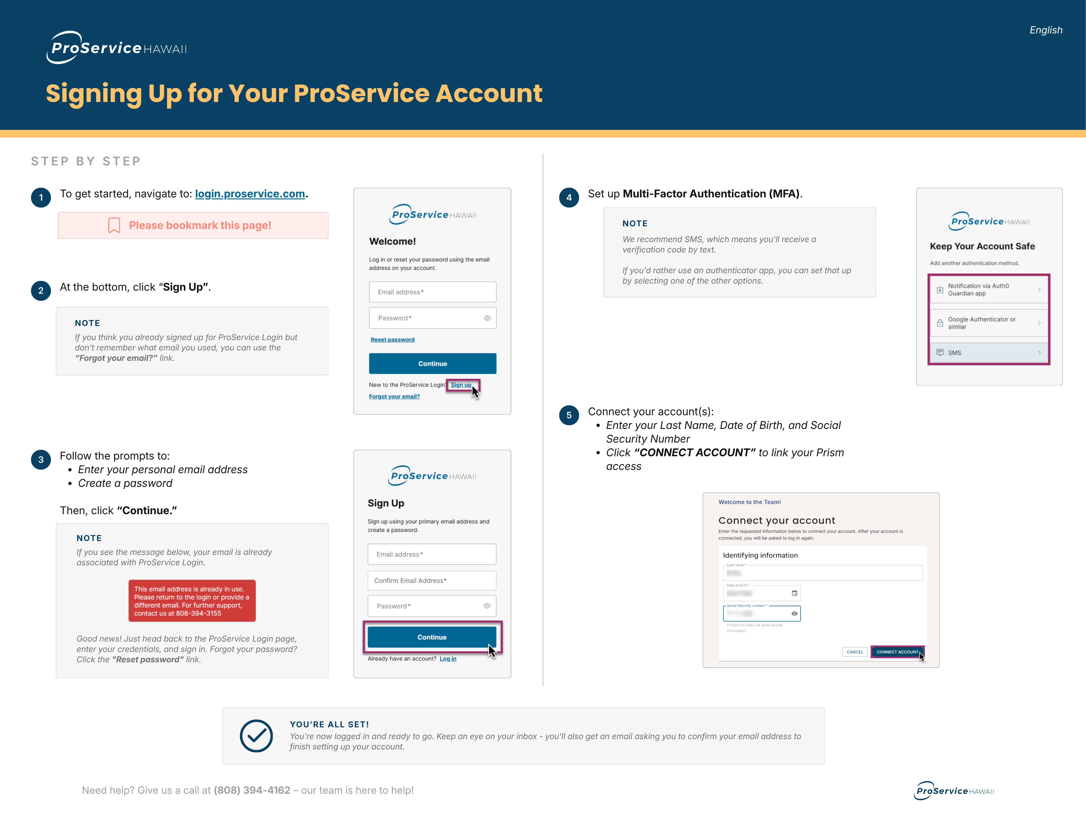 Signing Up for Your ProService Account — English step-by-step guide
